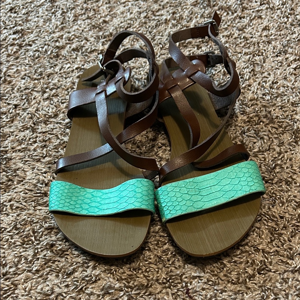 Nine West Brown and Mint Strappy Sandals
